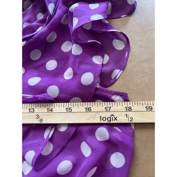 Vintage Y2K Barney Purple Blouse Button Up Ruffle Polka Dots Size M Fall staple - Picture 7 of 11
